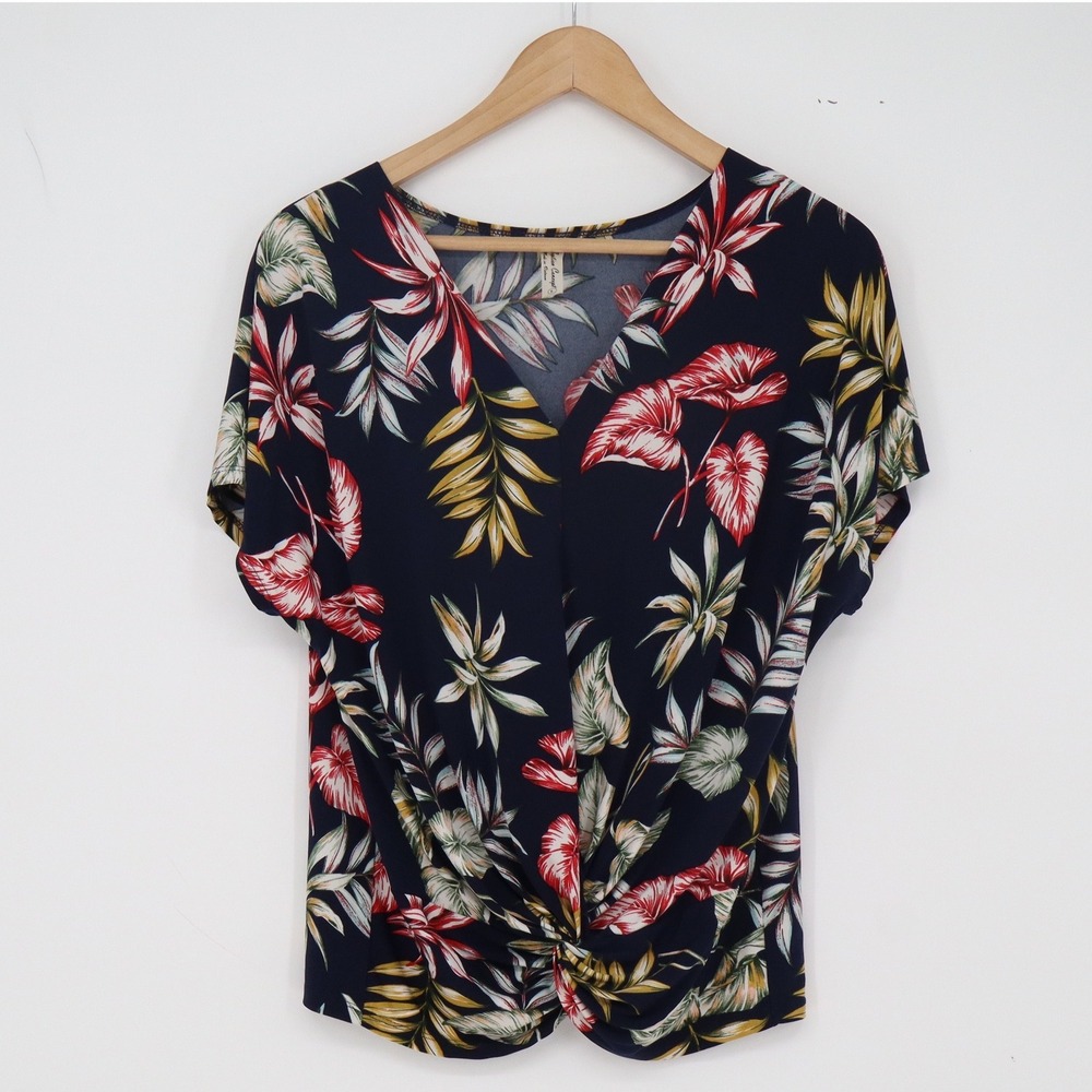 Perception Concept Top Womens L Navy Tropical Twist Front Excellent